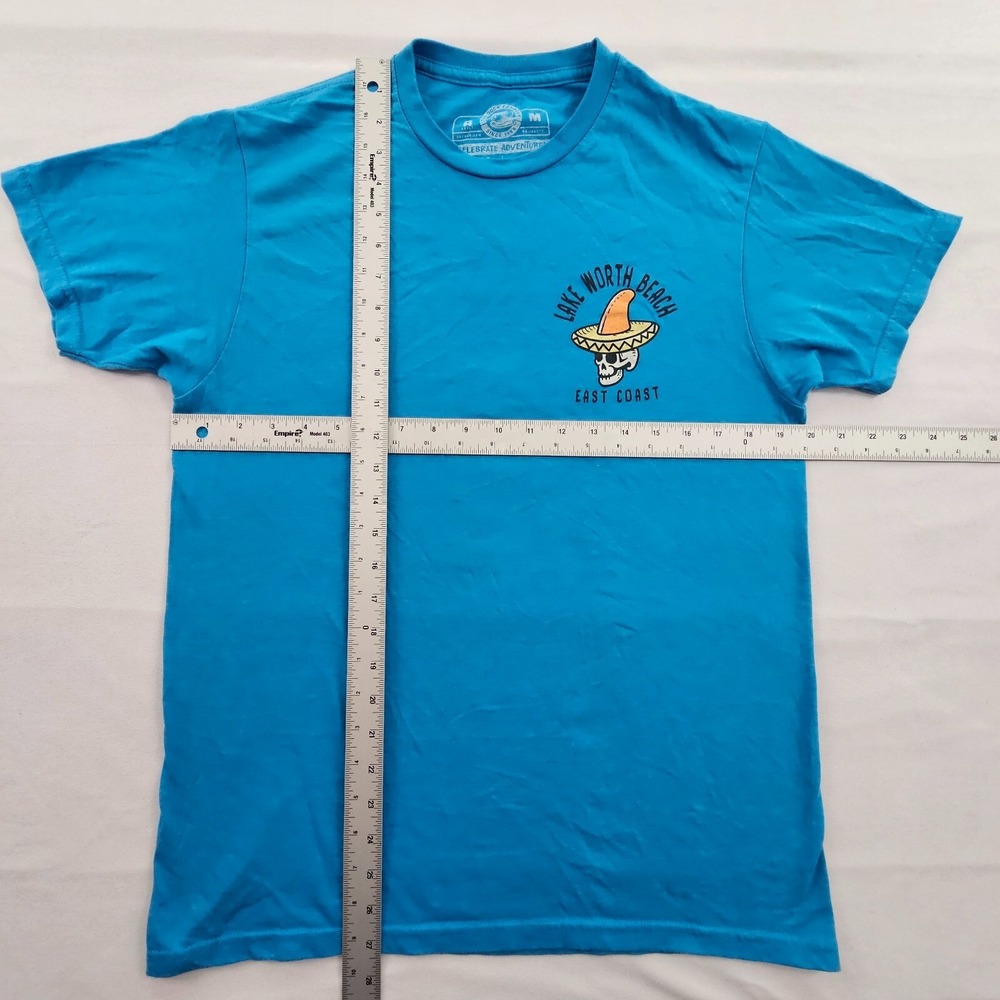 Lake Worth Beach Surfing Skeleton Blue Short Sleeve Cotton Blend T-Shirt Men's M - Picture 6 of 8